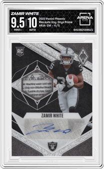 Zamir White from the 2022 Panini Phoenix set featuring a Onyx Prime parallel and given an overall grade of 9.5.