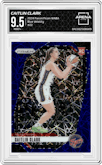 Caitlin Clark from the 2024 Panini Prizm WNBA set featuring a Blue Velocity parallel graded by Arena Club and given an overall grade of 9.5.