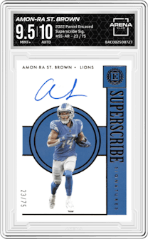 Amon-Ra St. Brown from the 2022 Panini Encased set graded by Arena Club and given an overall grade of 9.5.