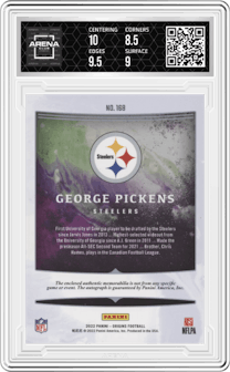 George Pickens from the 2022 Panini Origins set featuring a Gold parallel and given an overall grade of 9.