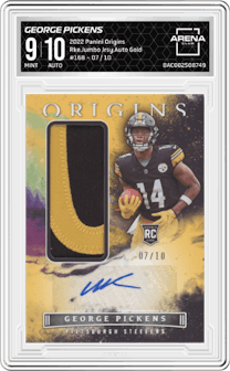 George Pickens from the 2022 Panini Origins set featuring a Gold parallel and given an overall grade of 9.