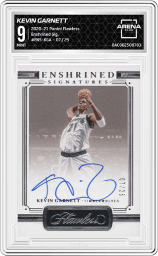 Kevin Garnett from the 2020-21 Panini Flawless Basketball set graded by Arena Club and given an overall grade of 9.