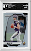 J.J. McCarthy from the 2024 Panini Prizm set featuring a Silver Prizm parallel graded by Arena Club and given an overall grade of 9.5.