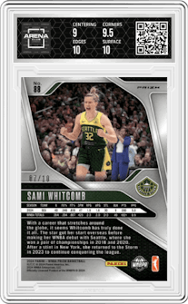 Sami Whitcomb from the 2024 Panini Prizm WNBA set featuring a Gold Prizm parallel graded by Arena Club and given an overall grade of 9.5.