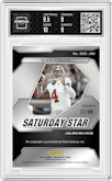 Jalen Milroe from the 2024 Panini Prizm Draft Picks set featuring a Purple Ice parallel graded by Arena Club and given an overall grade of 9.5.
