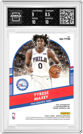 Tyrese Maxey from the 2020-21 Panini Donruss set graded by Arena Club and given an overall grade of 9.