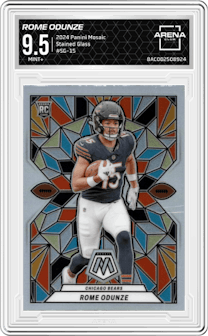 Rome Odunze from the 2024 Panini Mosaic set and given an overall grade of 9.5.