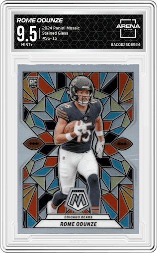 Rome Odunze from the 2024 Panini Mosaic set graded by Arena Club and given an overall grade of 9.5.
