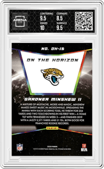 Gardner Minshew from the 2020 Panini On the Horizon Multi-Sport Panini Rewards set graded by Arena Club and given an overall grade of 9.
