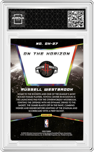 Russell Westbrook from the 2020 Panini On the Horizon Multi-Sport Panini Rewards set graded by Arena Club.