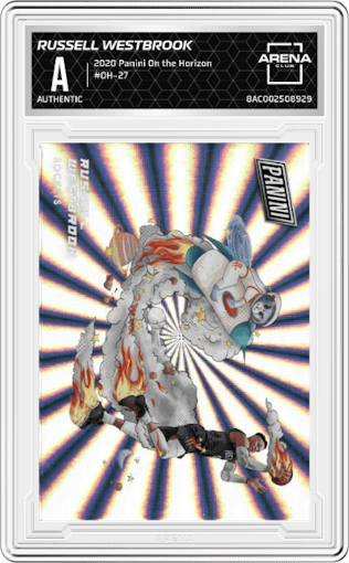 Russell Westbrook from the 2020 Panini On the Horizon Multi-Sport Panini Rewards set graded by Arena Club.
