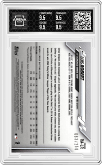 Luis Robert from the 2020 Topps Chrome set featuring a Purple Refractor parallel graded by Arena Club and given an overall grade of 9.5.