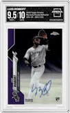 Luis Robert from the 2020 Topps Chrome set featuring a Purple Refractor parallel graded by Arena Club and given an overall grade of 9.5.