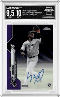 Luis Robert from the 2020 Topps Chrome set featuring a Purple Refractor parallel and given an overall grade of 9.5.