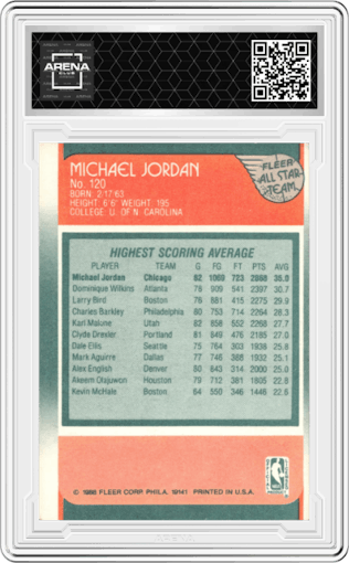 Michael Jordan from the 1988-89 Fleer set graded by Arena Club.