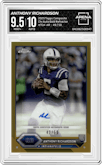 Anthony Richardson from the 2023 Topps Composite set featuring a Gold Refractor parallel graded by Arena Club and given an overall grade of 9.5.
