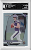 J.J. McCarthy from the 2024 Panini Prizm set featuring a Silver Prizm parallel graded by Arena Club and given an overall grade of 9.5.