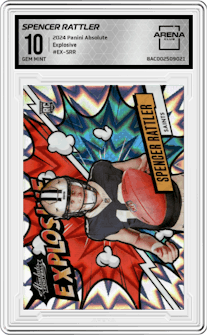 Spencer Rattler from the 2024 Panini Absolute set graded by Arena Club and given an overall grade of 10.