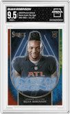 Bijan Robinson from the 2023 Panini Select set featuring a Tie-Dye parallel graded by Arena Club and given an overall grade of 9.5.
