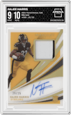 Najee Harris from the 2021 Panini Immaculate Collection set featuring a Gold parallel graded by Arena Club and given an overall grade of 9.