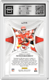 Patrick Mahomes II from the 2024 Panini Mosaic set featuring a Reactive Yellow Mosaic parallel graded by Arena Club and given an overall grade of 10.