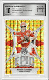 Patrick Mahomes II from the 2024 Panini Mosaic set featuring a Reactive Yellow Mosaic parallel graded by Arena Club and given an overall grade of 10.
