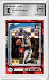 Caleb Williams from the 2024 Donruss set featuring a Red Pandora parallel graded by Arena Club and given an overall grade of 10.