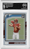 Jayden Daniels from the 2024 Donruss Optic set featuring a Holo parallel graded by Arena Club and given an overall grade of 9.