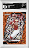 Jayden Daniels from the 2024 Panini Prizm set featuring a Disco parallel graded by Arena Club and given an overall grade of 9.5.