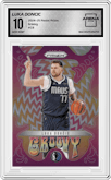 Luka Doncic from the 2024-25 Panini Prizm set graded by Arena Club and given an overall grade of 10.