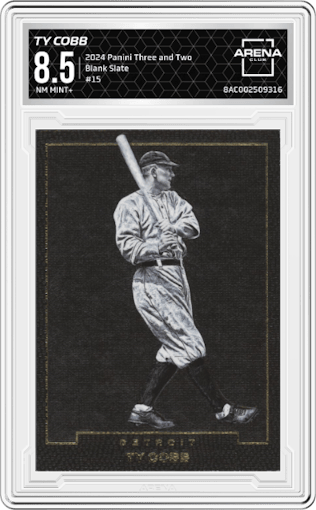 Ty Cobb from the 2024 Panini Three and Two set graded by Arena Club and given an overall grade of 8.5.