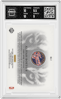 Aliyah Boston from the 2024 Panini Origins WNBA set graded by Arena Club and given an overall grade of 9.5.