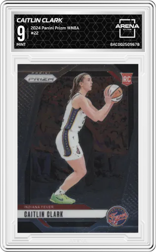 Caitlin Clark from the 2024 Panini Prizm WNBA set graded by Arena Club and given an overall grade of 9.