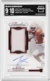 Bijan Robinson from the 2023 Panini Flawless Collegiate set featuring a Ruby parallel graded by Arena Club and given an overall grade of 9.