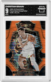 Christian Braun from the 2022-23 Panini Select set featuring a Neon Orange Pulsar parallel graded by Arena Club and given an overall grade of 9.