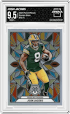 Josh Jacobs from the 2024 Panini Mosaic set graded by Arena Club and given an overall grade of 9.5.