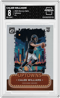 Caleb Williams from the 2024 Donruss Optic set graded by Arena Club and given an overall grade of 8.