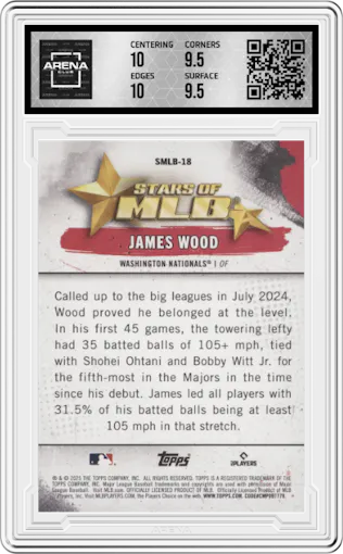 James Wood from the 2025 Topps set graded by Arena Club and given an overall grade of 10.