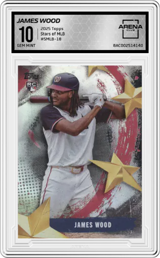 James Wood from the 2025 Topps set graded by Arena Club and given an overall grade of 10.