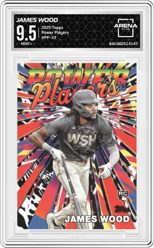 James Wood from the 2025 Topps set graded by Arena Club and given an overall grade of 9.5.
