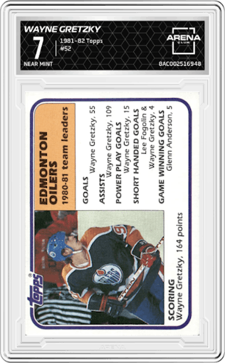 Wayne Gretzky from the 1981-82 Topps set graded by Arena Club and given an overall grade of 7.