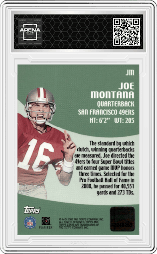 Joe Montana from the 2000 Topps Stars set graded by Arena Club.