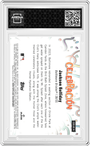 Jackson Holliday from the 2024 Topps Chrome Update set featuring a Gold Refractor parallel graded by Arena Club.