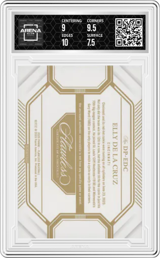 Elly De La Cruz from the 2023 Panini Flawless set graded by Arena Club and given an overall grade of 8.
