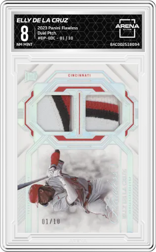 Elly De La Cruz from the 2023 Panini Flawless set graded by Arena Club and given an overall grade of 8.