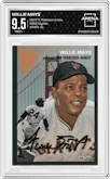 Willie Mays from the 2023 Topps Chrome Platinum Anniversary set graded by Arena Club and given an overall grade of 9.5.