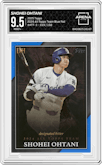 Shohei Ohtani from the 2025 Topps set featuring a Blue Foil parallel graded by Arena Club and given an overall grade of 9.5.