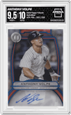 Anthony Volpe from the 2025 Topps Tribute set featuring a Blue parallel graded by Arena Club and given an overall grade of 9.5.