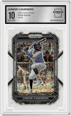 Junior Caminero from the 2023 Panini Prizm set featuring a White Sparkle parallel graded by Arena Club and given an overall grade of 10.