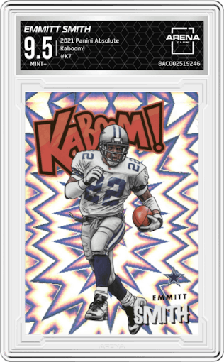 Emmitt Smith from the 2021 Panini Absolute set graded by Arena Club and given an overall grade of 9.5.
